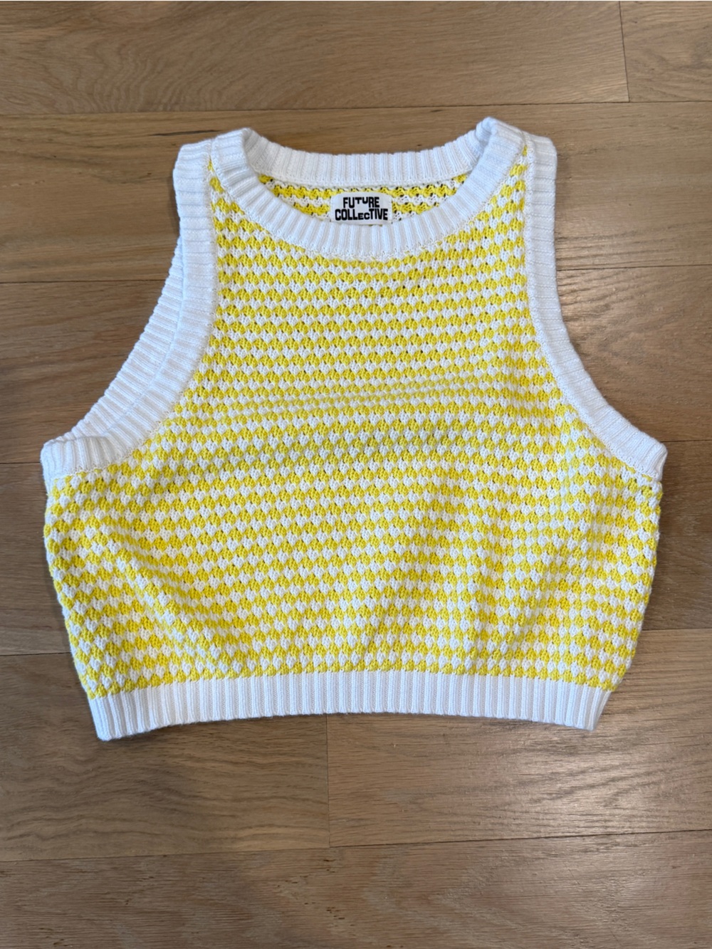 Future Collective Yellow & White Knit Cropped Tank